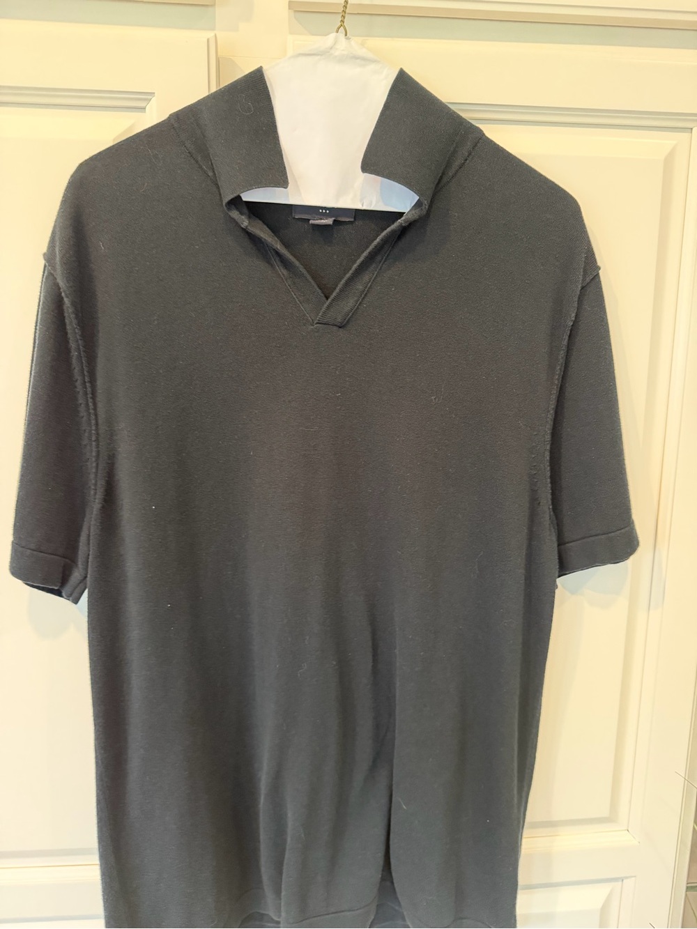 Banana Republic Black Short-Sleeve Polo with V-Notch Collar